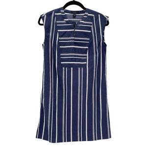 J Crew Women's Easy Tunic Cap Sleeve Shift Dress Striped Poplin Blue Size XS NWT